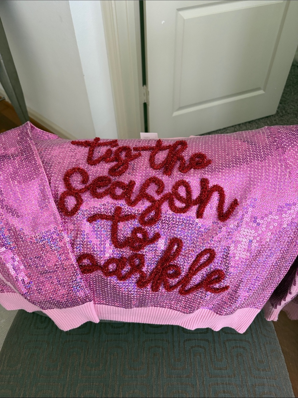 Queen of Sparkles 'Tis the Season to Sparkle Sequin Sweater Sweatshirt Pink